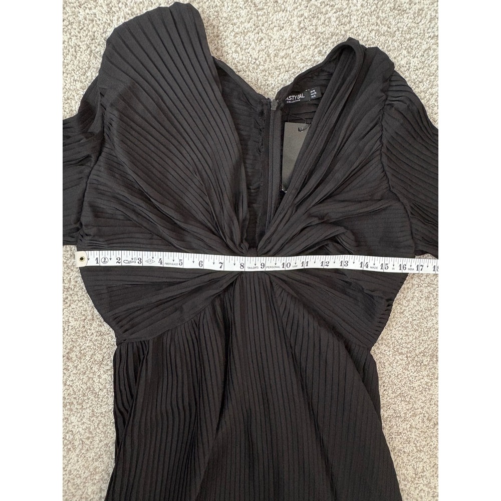 Nasty Gal Plisse Pleated‎ Twist Front Billow Sleeve Maxi Whimsigoth Black US 6 - Picture 5 of 6